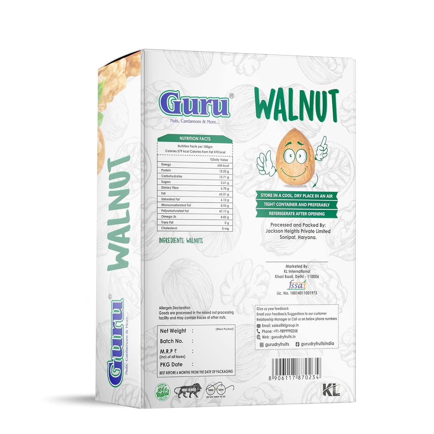 Guru Walnut Kernels Extra Light Halves 200g Box Pack| Premium Akrot Giri | Pure Without Shell Broken Walnut Kernels | High in Protein & Iron | Low Calorie Nut | Cholesterol Free | Box Pack