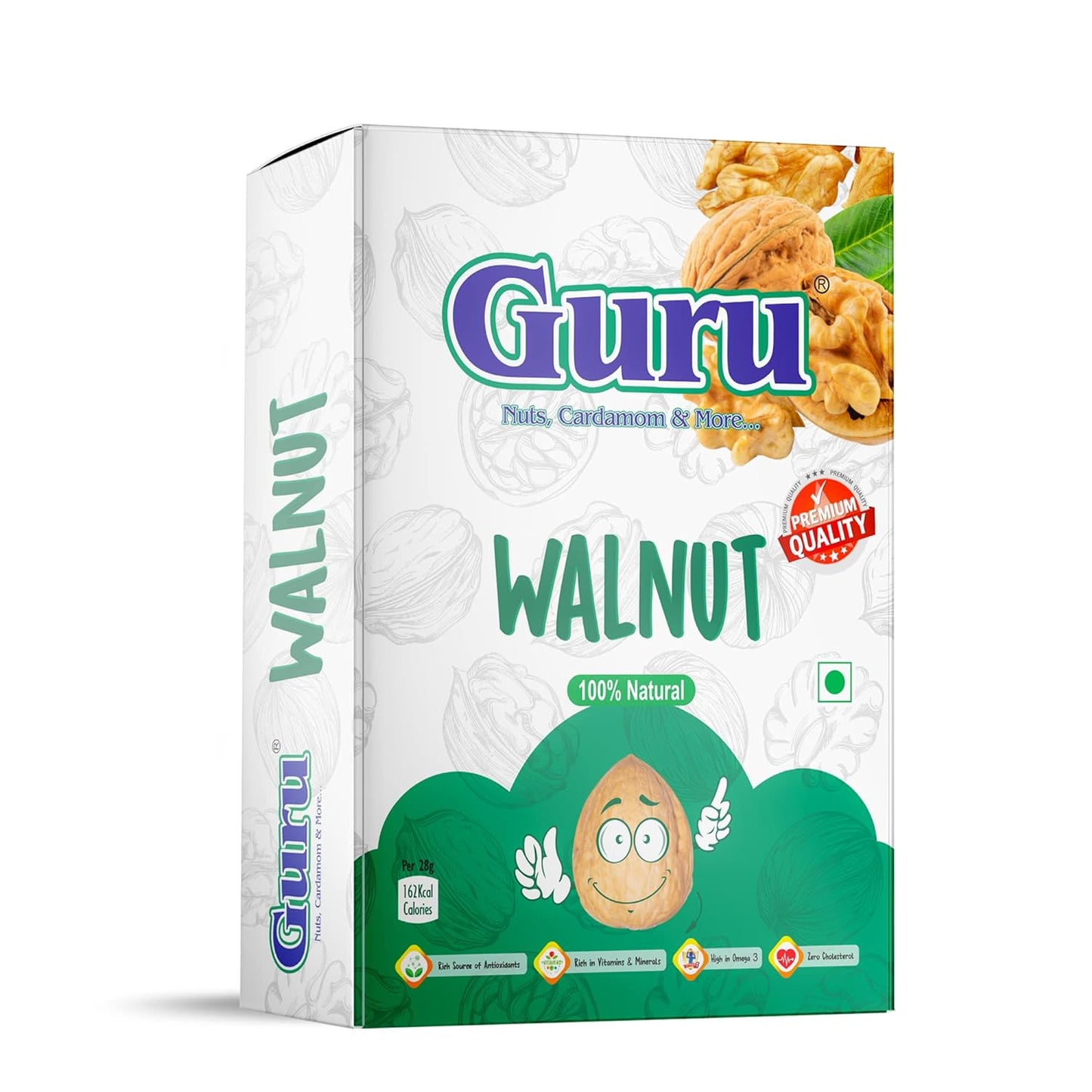 Guru Walnut Kernels Extra Light Halves 200g Box Pack| Premium Akrot Giri | Pure Without Shell Broken Walnut Kernels | High in Protein & Iron | Low Calorie Nut | Cholesterol Free | Box Pack