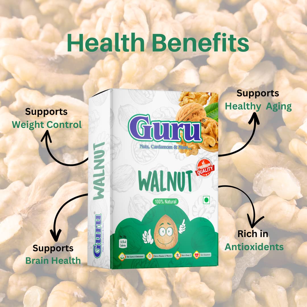 Guru Walnut Kernels Extra Light Halves 200g Box Pack| Premium Akrot Giri | Pure Without Shell Broken Walnut Kernels | High in Protein & Iron | Low Calorie Nut | Cholesterol Free | Box Pack