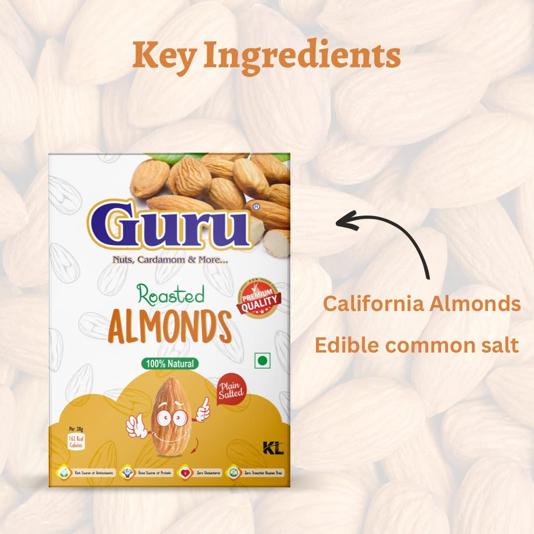 Guru California Almonds 200g Pouch Pack| Quality Badam Giri | High in Fiber | Boost Immunity | Healthy Crunchy Nuts | Real Nuts | Whole Natural Badam | High Protein Snack | Pouch Pack California Almonds 200g Pouch Pack |