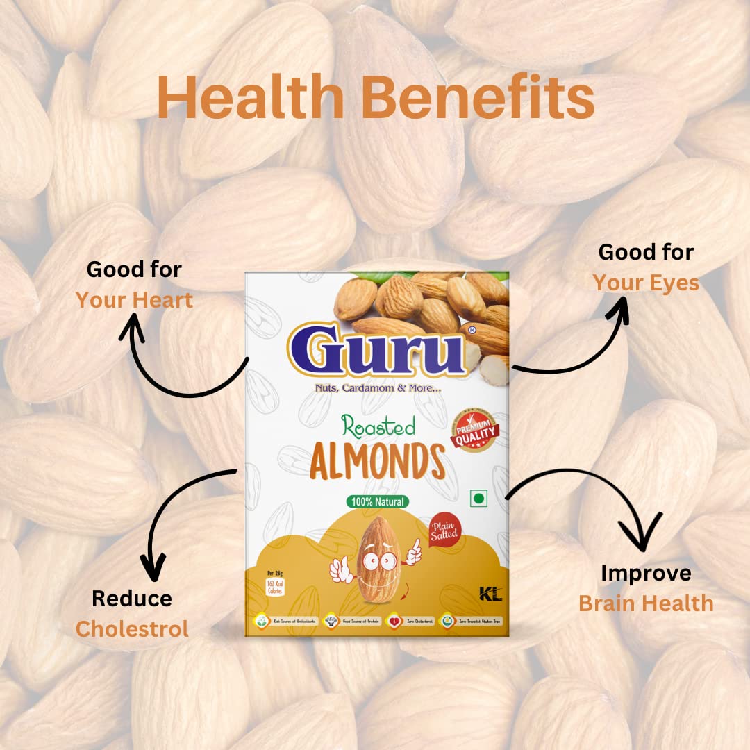 Guru California Almonds 200g Pouch Pack| Quality Badam Giri | High in Fiber | Boost Immunity | Healthy Crunchy Nuts | Real Nuts | Whole Natural Badam | High Protein Snack | Pouch Pack California Almonds 200g Pouch Pack |