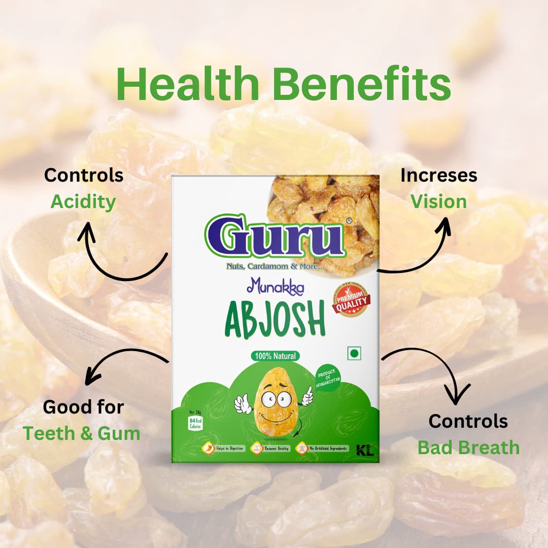 Guru Munakka Shahi Abjosh Golden Raisins 200g Box Pack| Guru Premium Afghani Munakka | Golden Raiains | Munakka Dried Fruits | Delicious & Healthy Snack | High in Antioxidants, Naturally Sweet & tasty