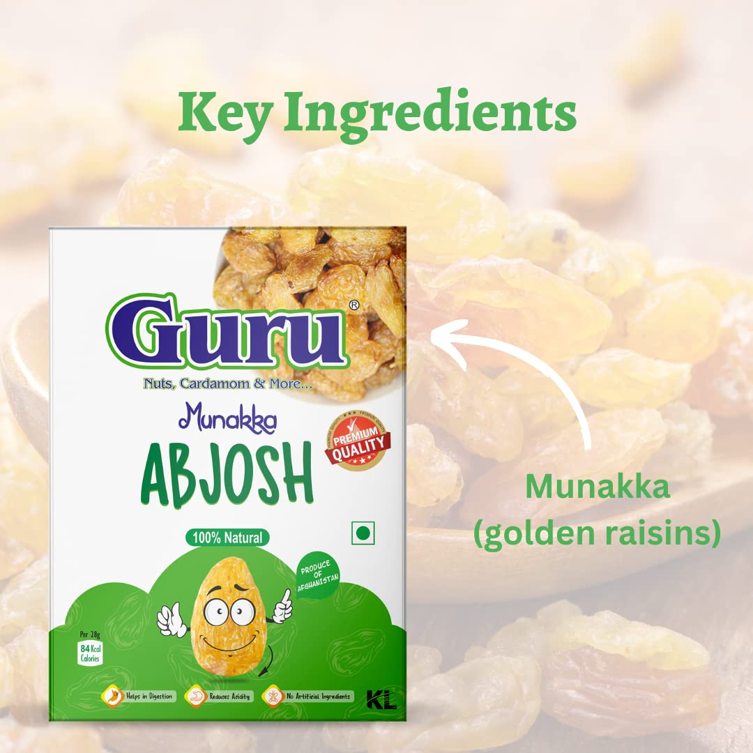 Guru Munakka Shahi Abjosh Golden Raisins 200g Box Pack| Guru Premium Afghani Munakka | Golden Raiains | Munakka Dried Fruits | Delicious & Healthy Snack | High in Antioxidants, Naturally Sweet & tasty